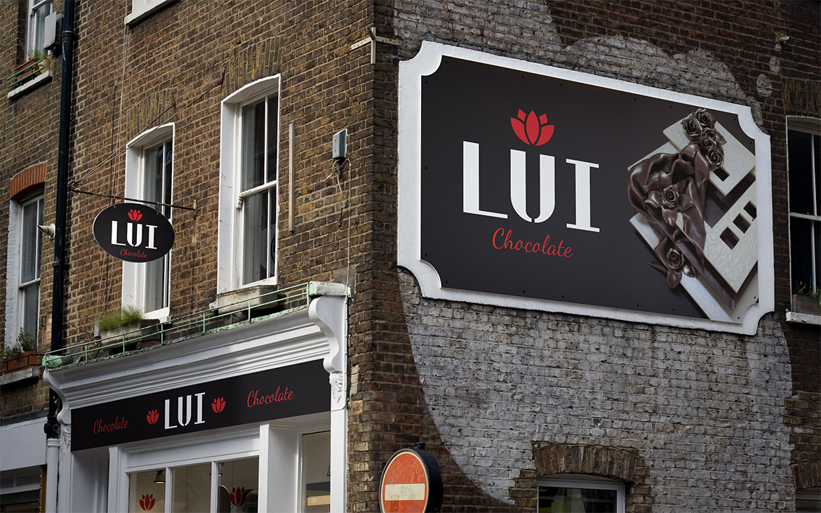 Lui Logo Design on Store front