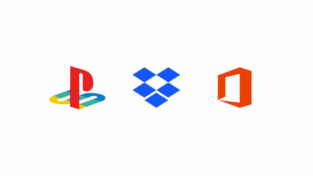 Playstation, Dropbox and Microsoft Office logos