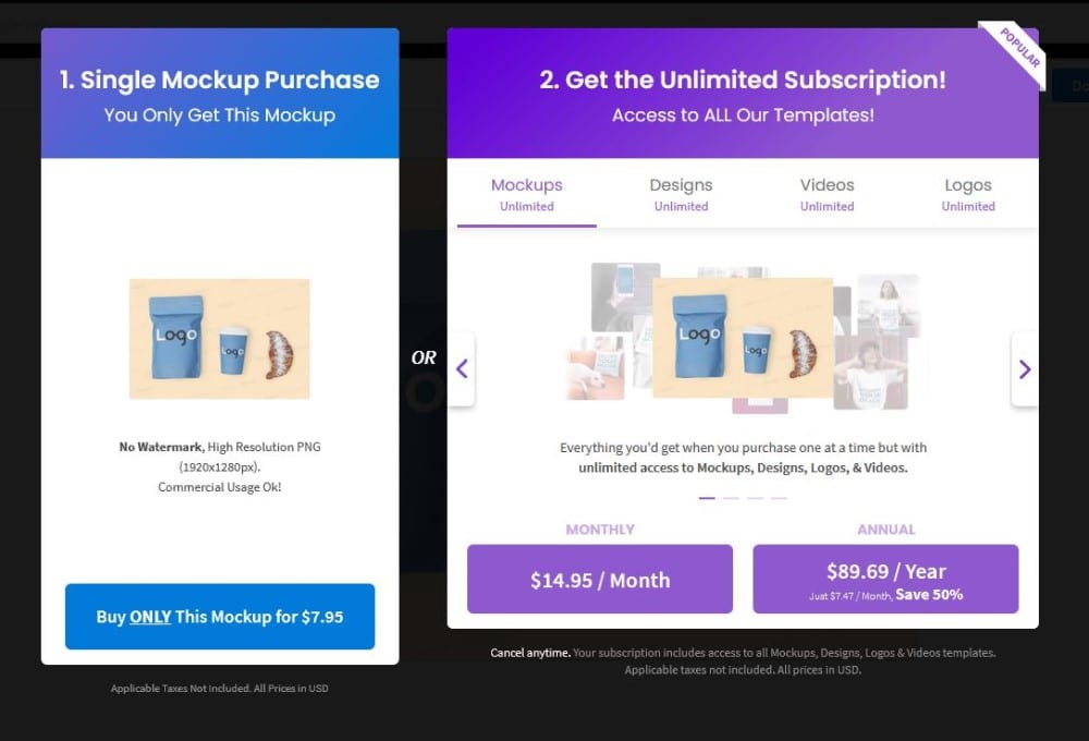Placeit Pricing Table
