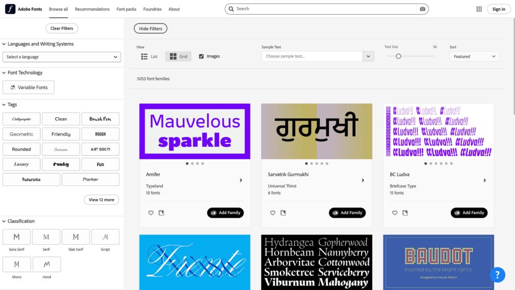 Screenshot of Adobe Fonts